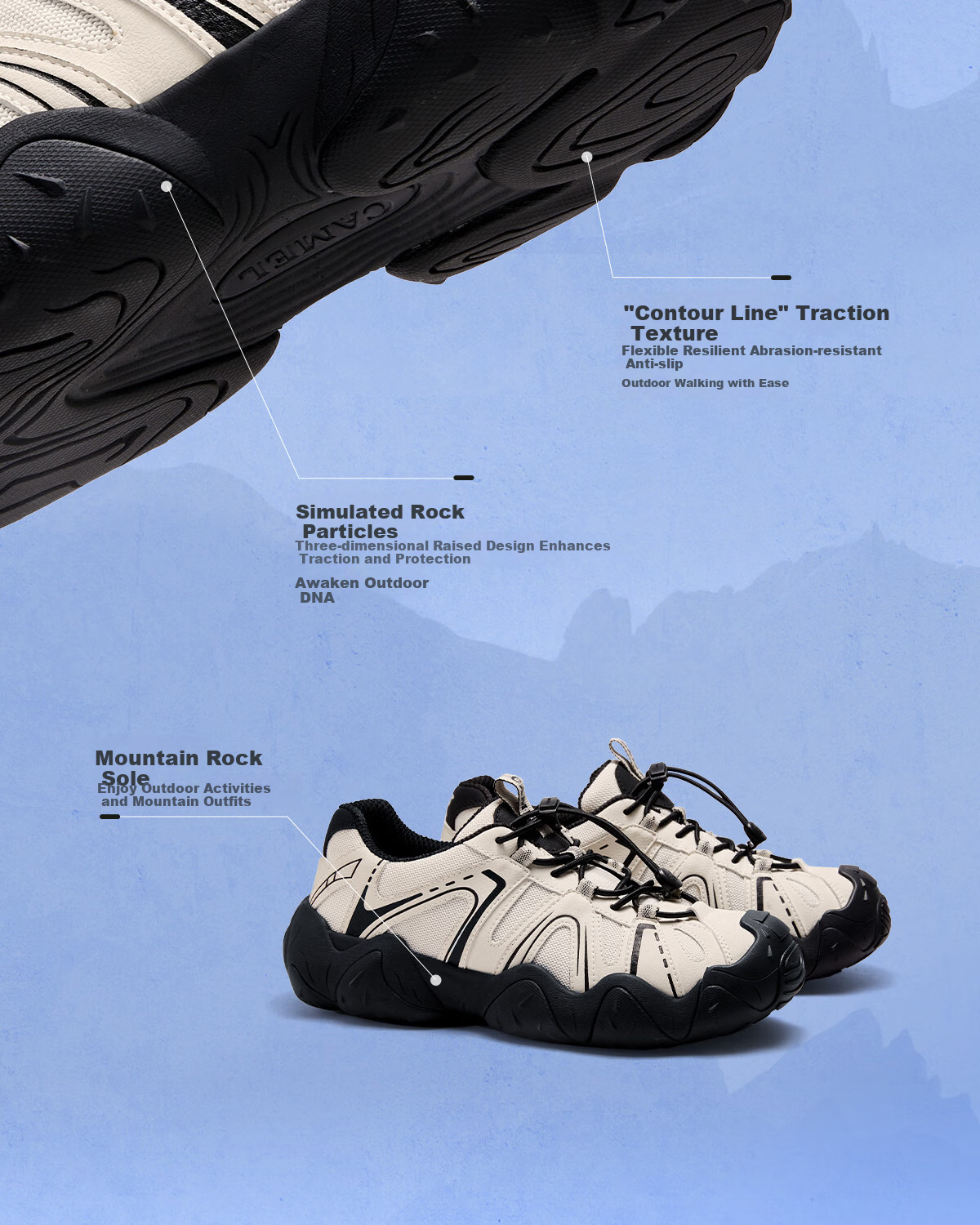 Мужские повседневные кроссовки CAMEL Cloud Mountain G15S076104, бежево-черные, размер 42