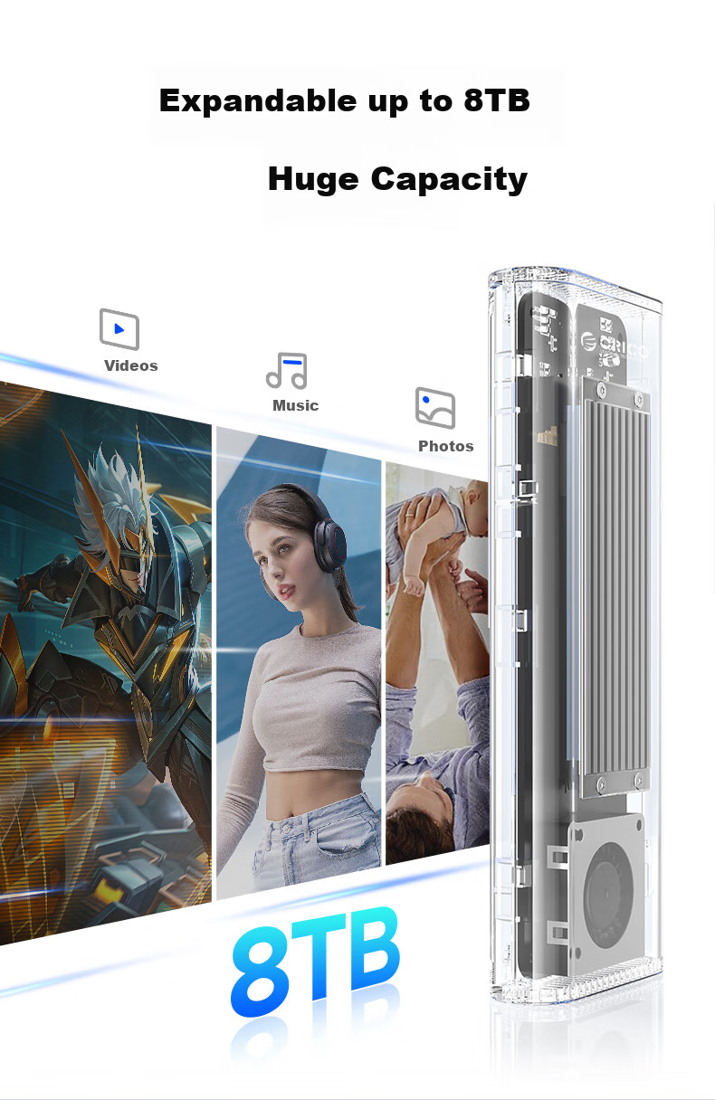 ORICO USB4 внешний корпус для SSD M.2 NVMe 40 Гбит/с, совместимый с Thunderbolt 4/3, алюминиевый сплав, серебристый