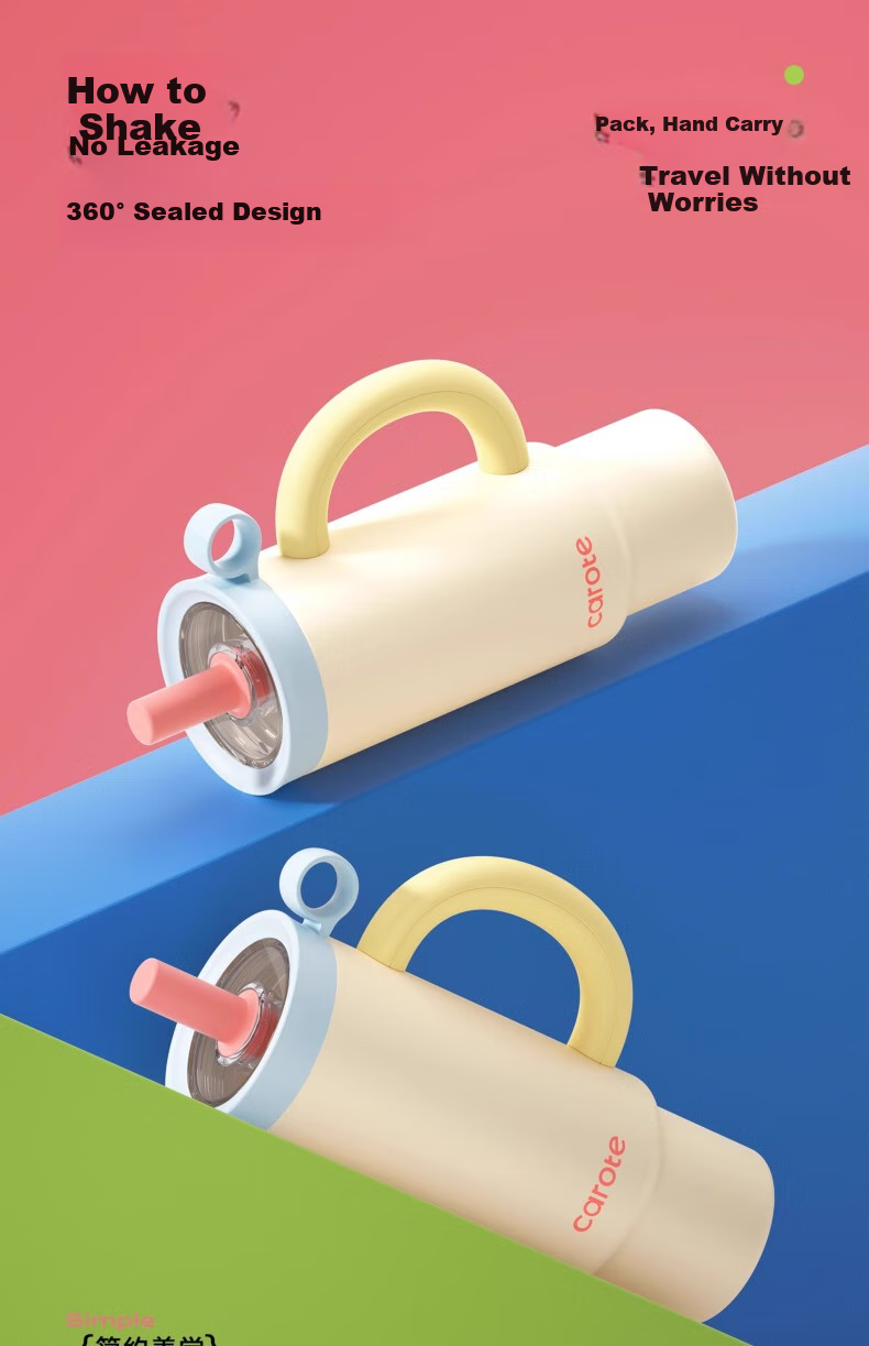 Термокружка CaROTE Giant Straw Insulated Cup, 1050 мл, морская соль и сыр, с трубочкой