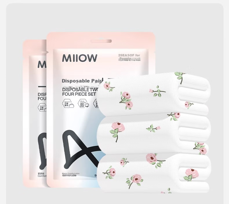 Одноразовый комплект постельного белья MiiOW, 4 предмета, с утолщенной простыней и пододеяльником, в отеле, для двуспальной кровати, подходит для путешествий, моющийся, гигиеничный, с мелким цветочным принтом