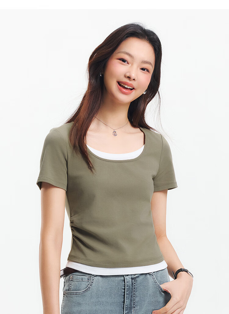 Женская футболка Semir с коротким рукавом, укороченная, универсальная, летняя, 2025, с U-образным вырезом, арт. 109325100015
