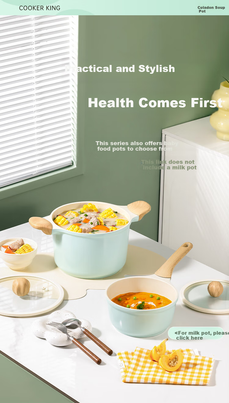 Кастрюля COOKER KING, 22 см, керамика, антипригарное покрытие, для индукционных плит, 4.5 л, цвет целадн