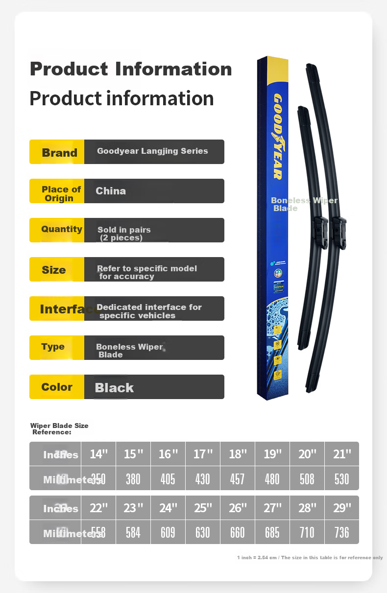 Комплект каркасных щеток стеклоочистителя Goodyear для Xiaopeng G3 / G3i (2019-2024), 550/475 мм, бесшумные, резиновая полоса, автомобильные аксессуары