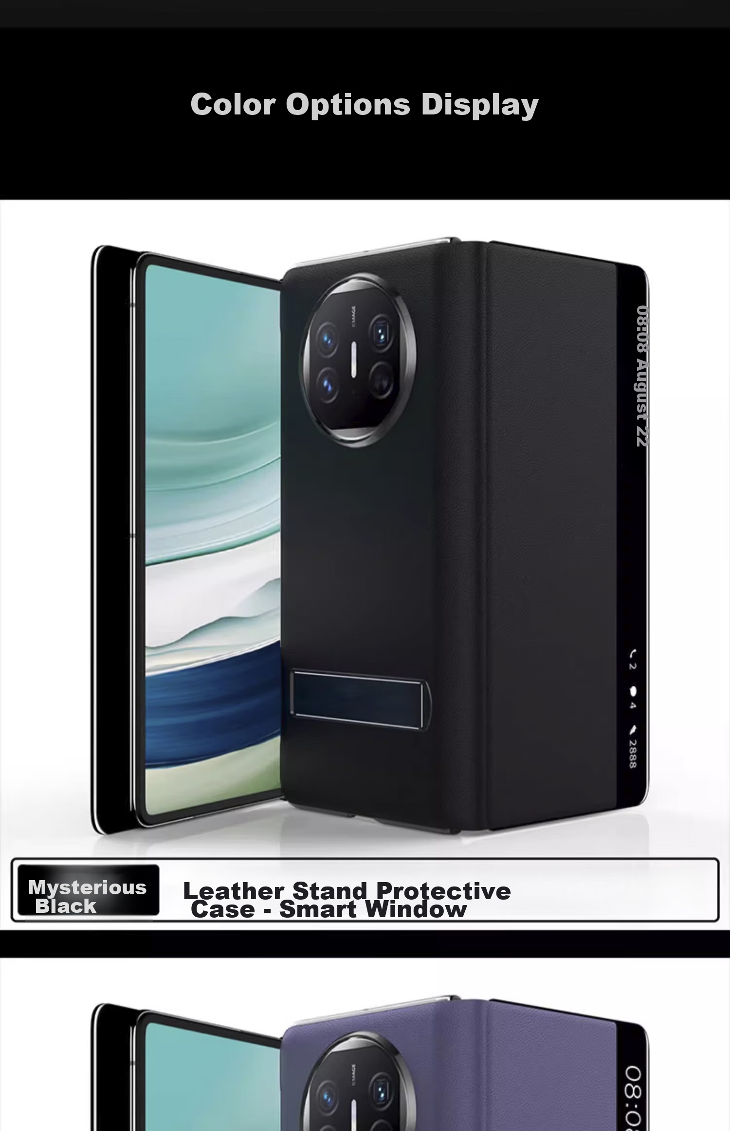 Чехол-книжка Ekakashop для Huawei Mate X5/X3/Collector's Edition, защита от падений, с подставкой, кожаный, с окном Smart View, черный