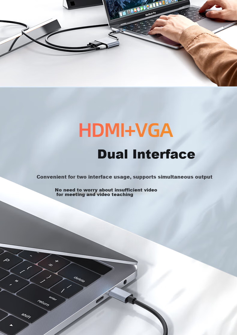 Переходник UNITEK Type-C на HDMI/VGA с PD зарядкой и USB 3.0, для Apple, ноутбуков, смартфонов и планшетов, для подключения к мониторам и проекторам