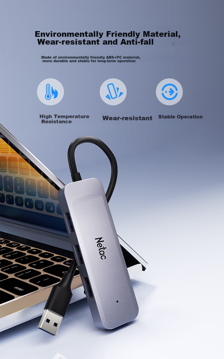 USB 3.0 хаб Netac WF11, 4 порта, алюминиевый корпус, 5 Гбит/с, черный