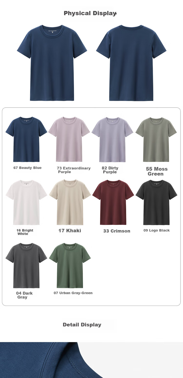 Женская футболка Giordano с коротким рукавом, 100% хлопок, дышащая, с круглым вырезом, размер XL, цвет "67 Выборочный красивый синий"