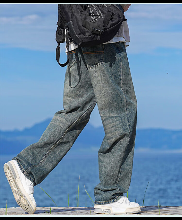 Джинсы Homlean Vintage Street-Style для мужчин, весна-лето, нишевые трендовые универсальные выстиранные длинные брюки в американском стиле, 05 черный 3XL