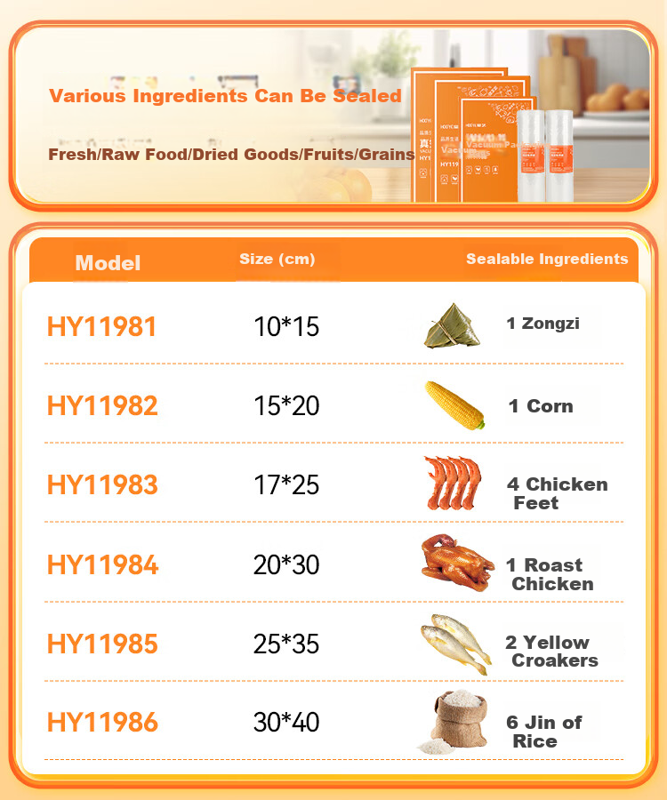 HOOYE Пищевые вакуумные пакеты для хранения продуктов, 20x500 см, 1 рулон, гипоаллергенные, пищевой пластик