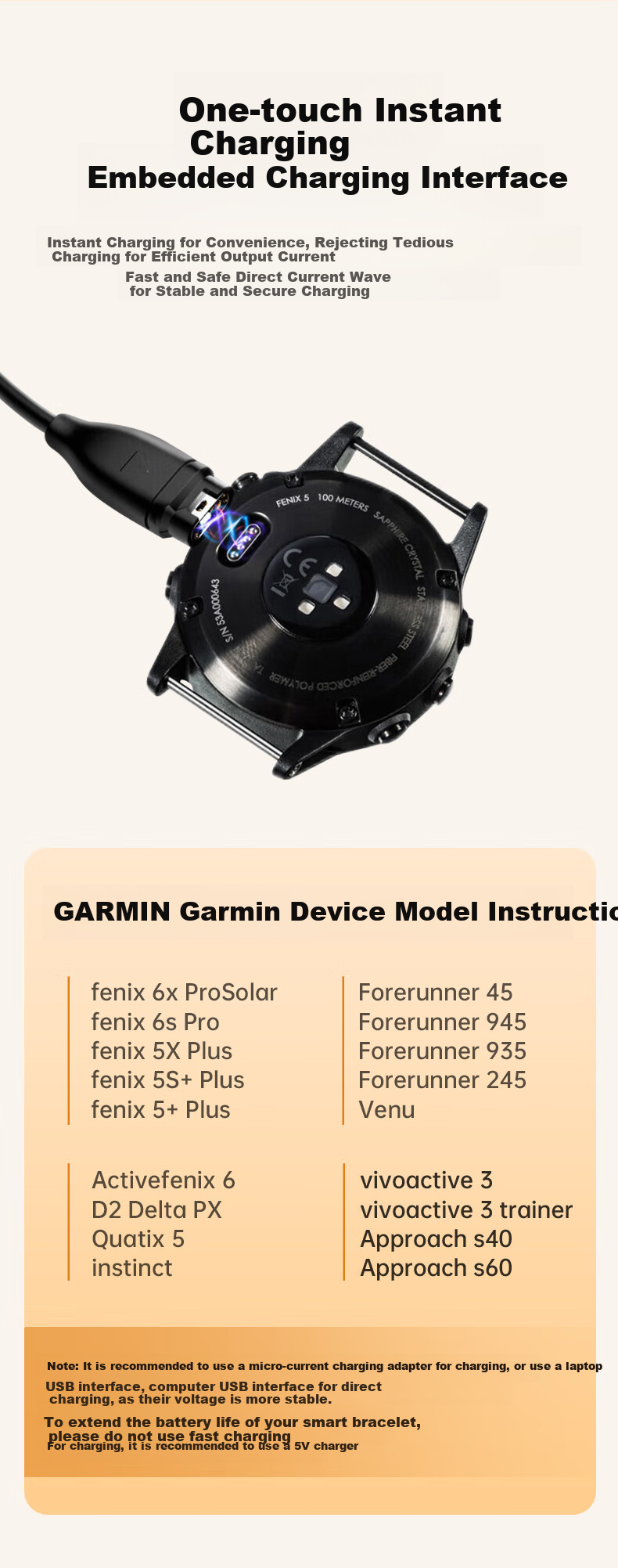 Кабель зарядный CangHua для Garmin Instinct, Fenix 245/265/965/955/Fenix7Pro/6X/5S/5X/x5/Vivoactive3