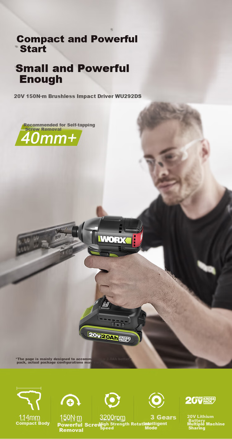 Бесщеточная мини-электрическая отвертка WORX 20V WU292DS.9 (без аккумулятора), литиевая аккумуляторная дрель, электрическая отвертка