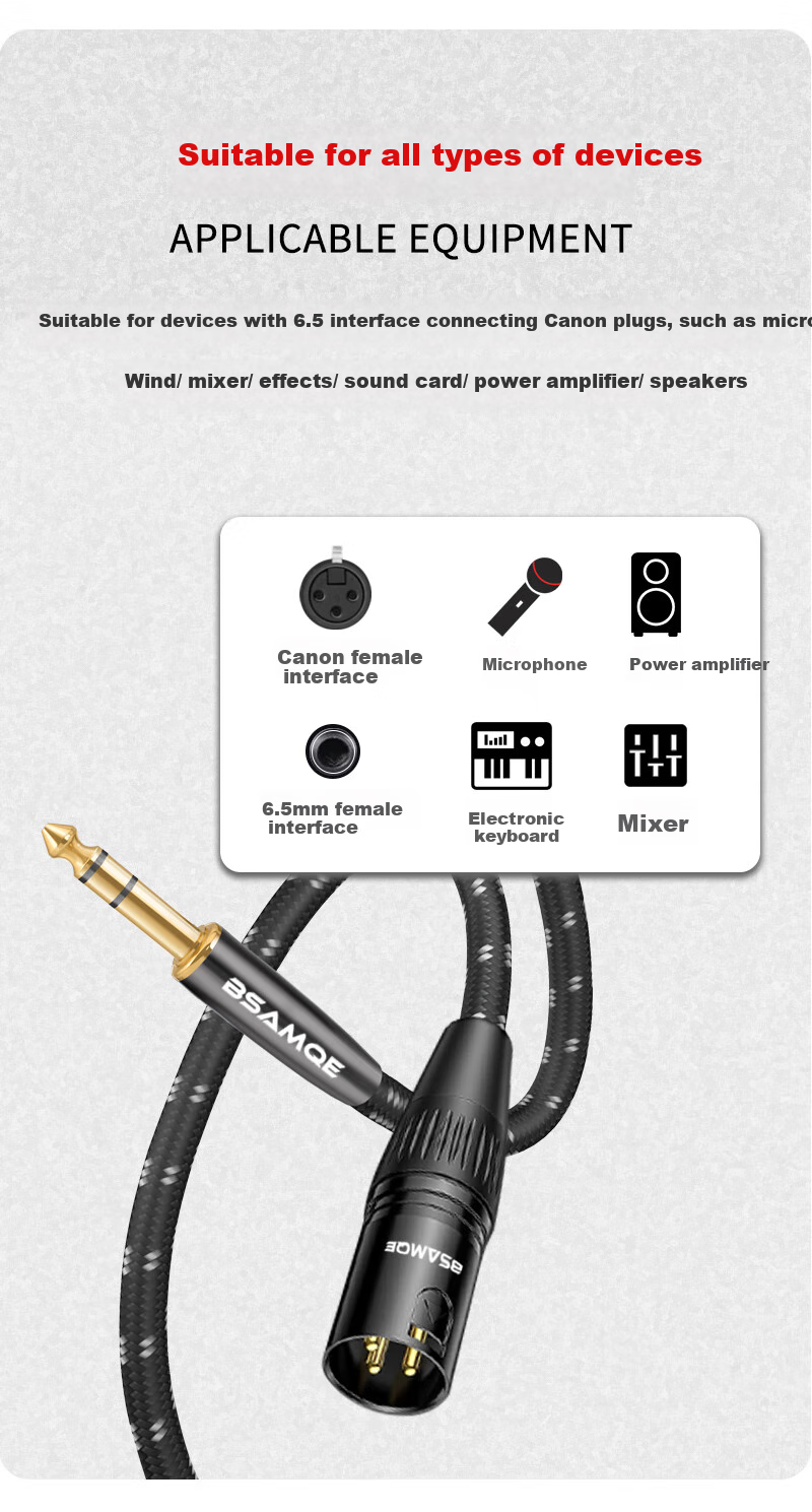 Кабель Beishanque 6.5mm на XLR Male, аудиокабель 6.35mm Male на XLR Male, 10 метров, BSQ-K121