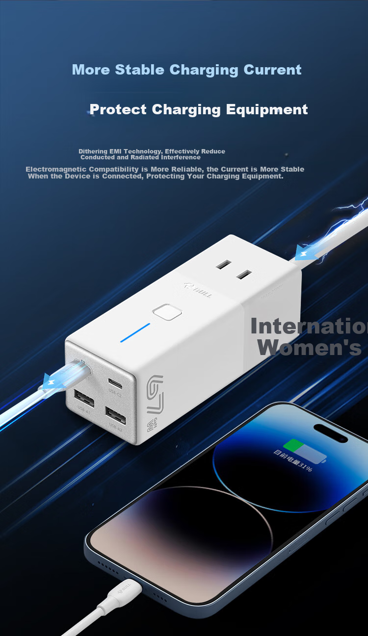 Удлинитель BULL Gallium Nitride 67W Fast Charging 3 розетки + 2 USB-C + 2 USB-A, 3 метра, белый