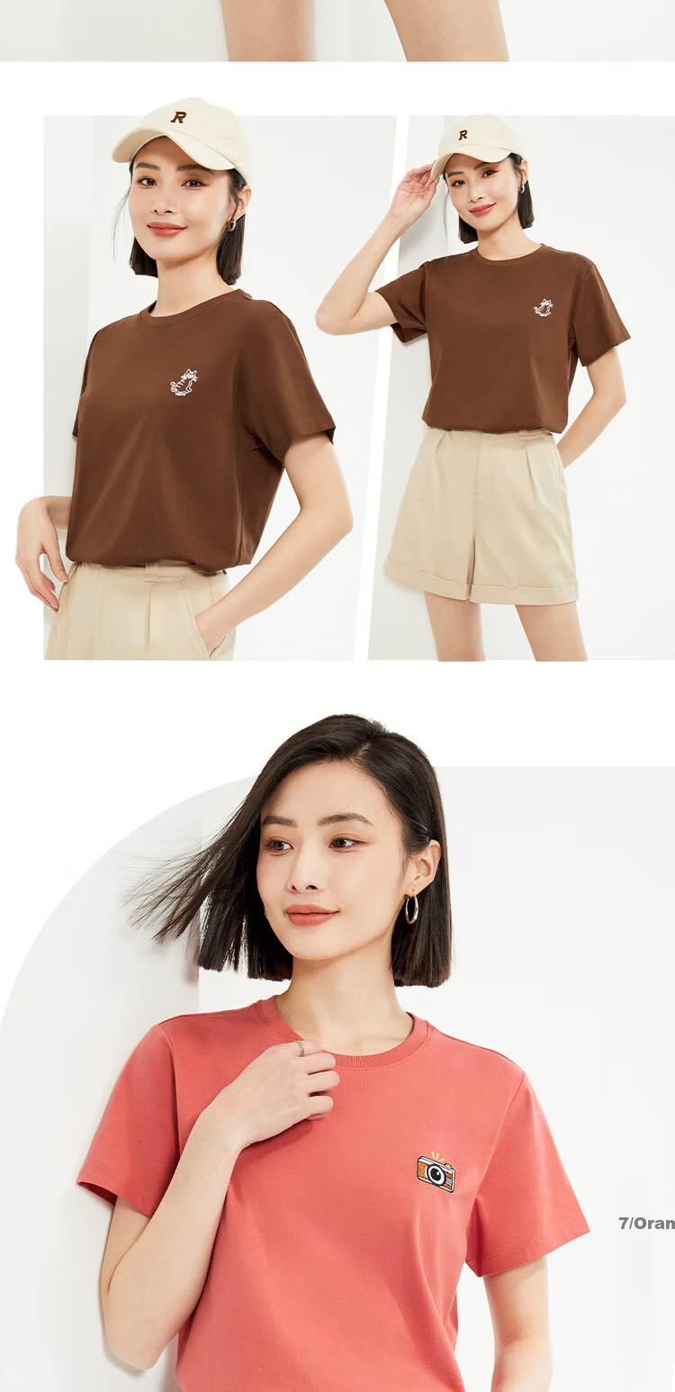 Женская футболка Giordano с коротким рукавом, летняя хлопковая футболка с небольшой вышивкой, круглый вырез, повседневный топ