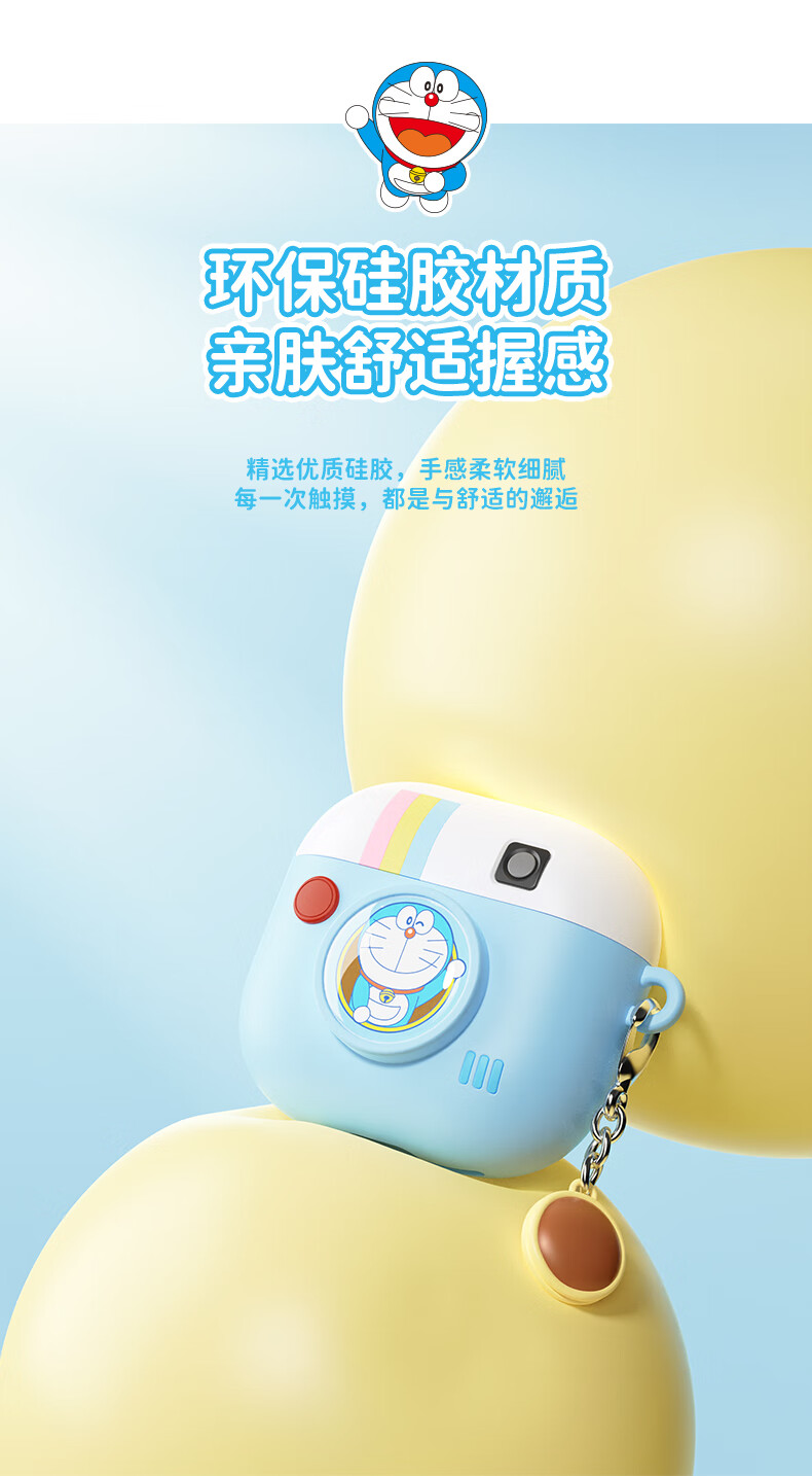 Чехол для наушников ROCK Doraemon для Apple AirPods 4, силиконовый, защитный, противоударный, с принтом "Ретро камера"