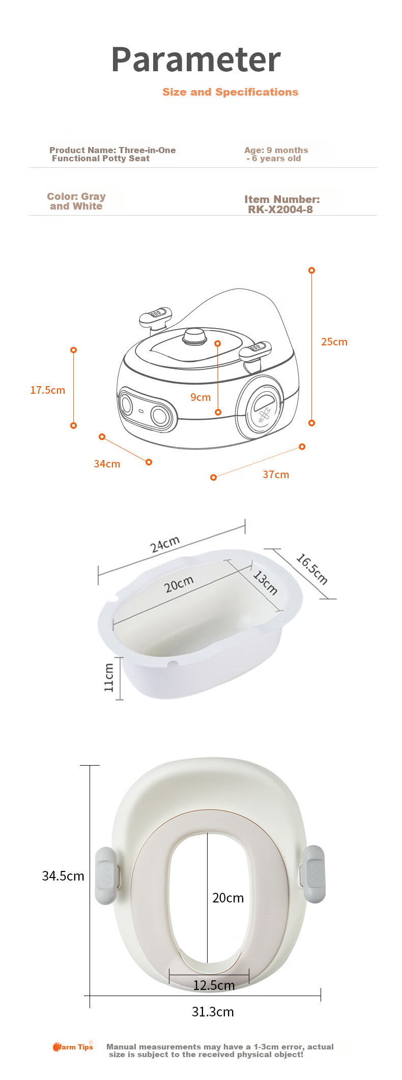 Детское сиденье для унитаза Rikang X2004-8, с мягкой подушкой, серое
