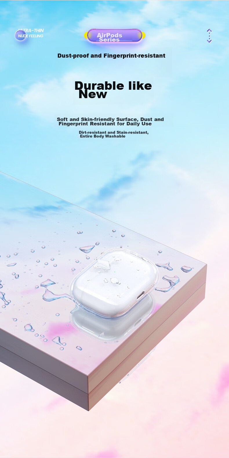 Чехол PISEN для AirPods Pro, прозрачный, TPU, с защитой от падений и царапин, с ремешком