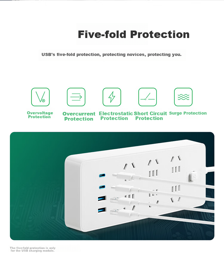 Удлинитель-пилот BULL GNV-U1676 с 6 розетками, 2 портами USB-C и 2 портами USB-A, 67 Вт, 1.8 м, белый
