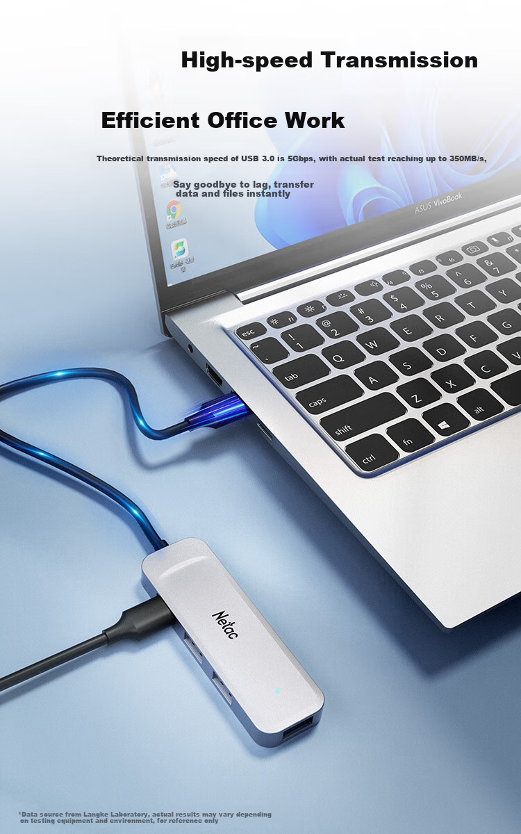 USB 3.0 хаб Netac WF11, 4 порта, алюминиевый корпус, 5 Гбит/с, черный