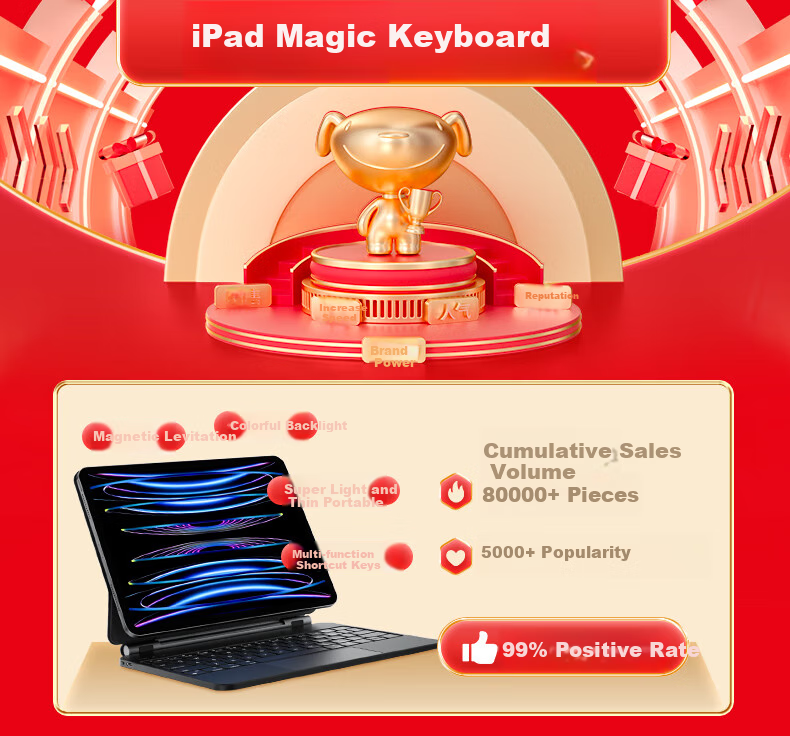Чехол-клавиатура Houhou для iPad Air 7/6 Magic Keyboard Pro, 12.9/13 дюймов, черный