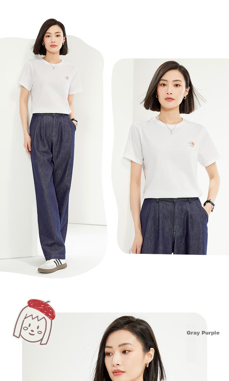 Женская футболка Giordano, летняя, из чистого хлопка, с небольшой вышивкой, молодежная с круглым вырезом, повседневная футболка для женщин, 13324326, размер L, серо-фиолетовая