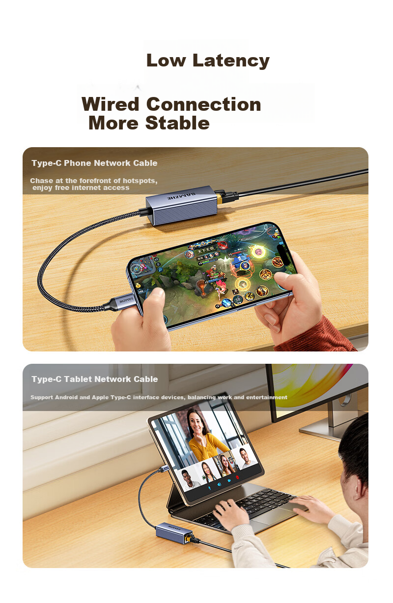 Адаптер SAMZHE USB-C на RJ45 Gigabit Ethernet, проводная сетевая карта, конвертер для MacBook, ноутбуков Huawei, телефонов