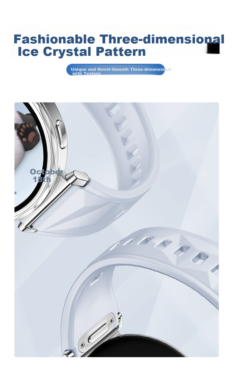 Ремешок Xiaopijiang для Huawei Watch GT6/GT5Pro, силиконовый, с узором "ледяной кристалл", женский, универсальный для 42/41мм циферблата, черный