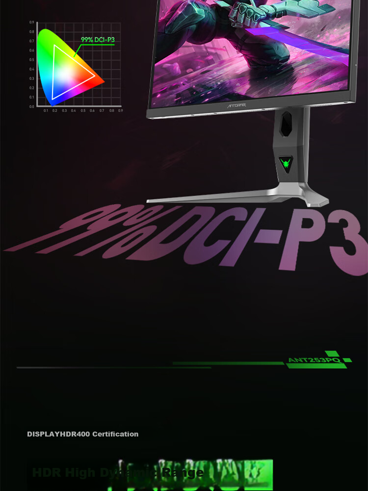 Игровой монитор ANTGAMER ANT253PQ, 24.5 дюйма, 2K (2560x1440), 300 Гц, 1 мс, IPS, HDR400, G-Sync/FreeSync