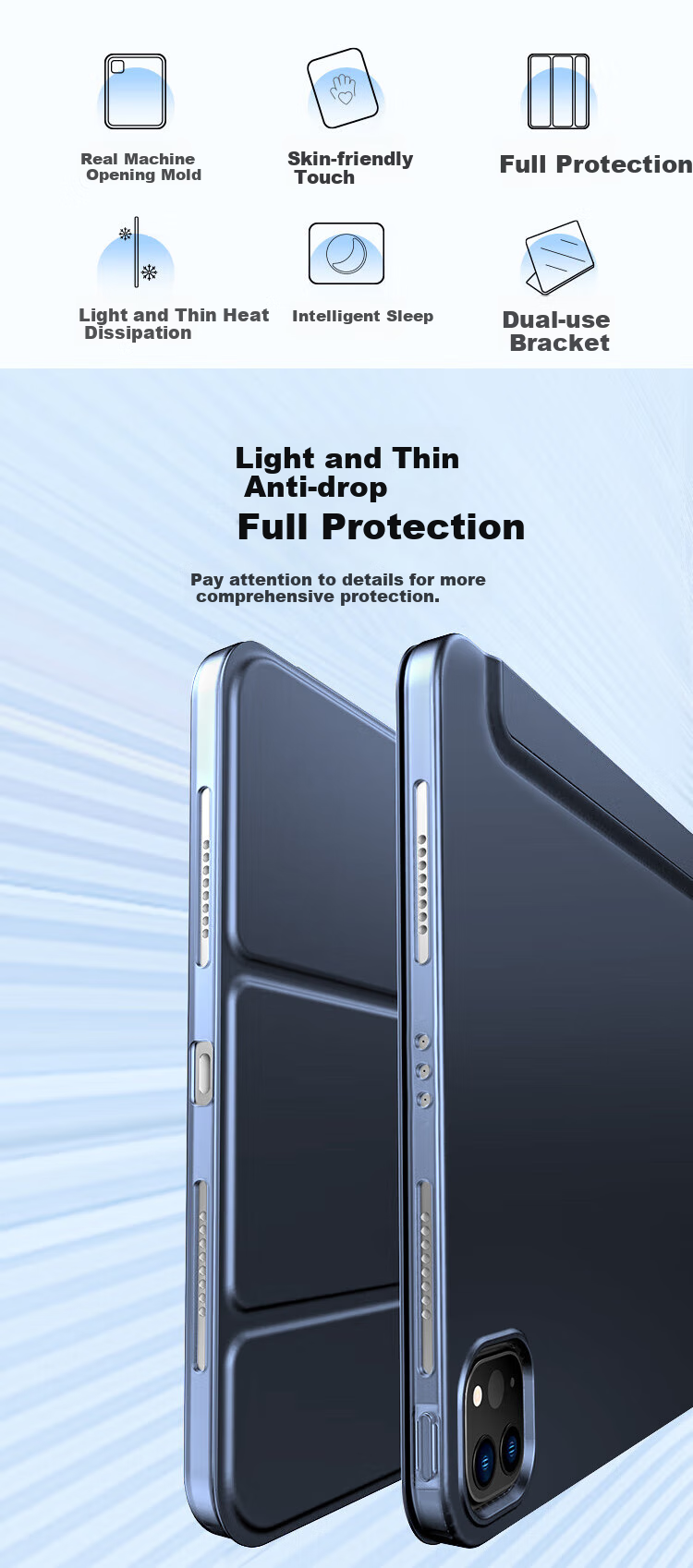 Чехол ALittleFlower для iPad Air 11 дюймов (M2 чип) 2024, ультратонкий, противоударный, с подставкой, глубокий синий