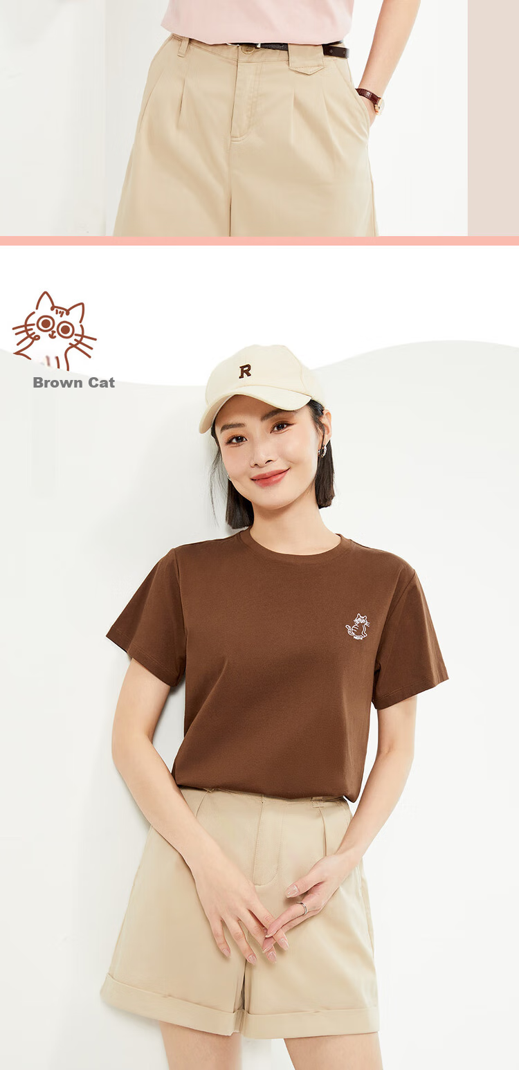Женская футболка Giordano с коротким рукавом, летняя хлопковая футболка с небольшой вышивкой, круглый вырез, повседневный топ