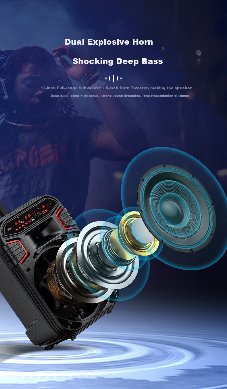 Портативная колонка Aiguozhe S59, 12-дюймовый сабвуфер, беспроводная Bluetooth-колонка для караоке, троллейбусная колонка, портативный домашний усилитель