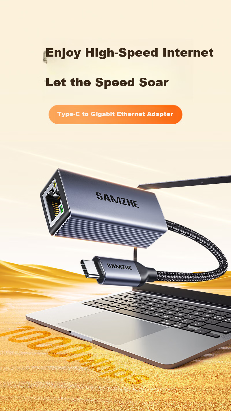 Адаптер SAMZHE USB-C на RJ45 Gigabit Ethernet, проводная сетевая карта, конвертер для MacBook, ноутбуков Huawei, телефонов