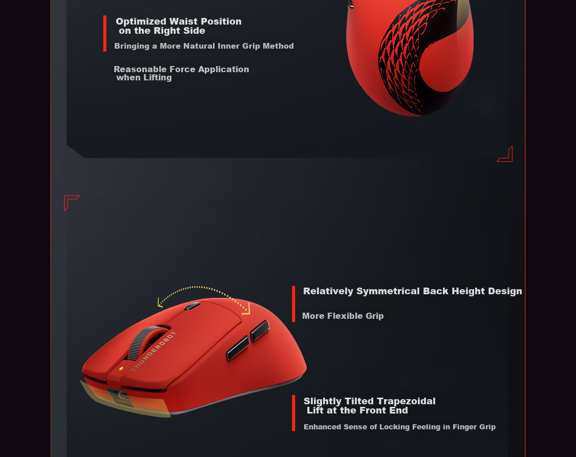 Игровая беспроводная мышь ThundeRobot ML6PRO 8K Gaming Edition, эргономичная, красная, для правой руки, 57г, 20000+ DPI
