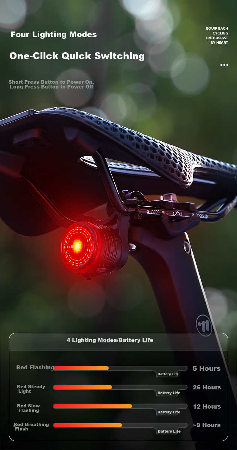 Умный задний фонарь WestBiking для велосипеда, водонепроницаемый, с датчиком торможения, зарядка Type-C, черный