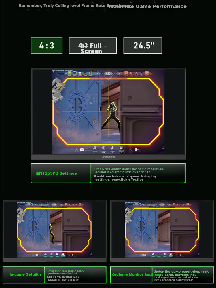 Игровой монитор ANTGAMER ANT253PQ, 24.5 дюйма, 2K (2560x1440), 300 Гц, 1 мс, IPS, HDR400, G-Sync/FreeSync