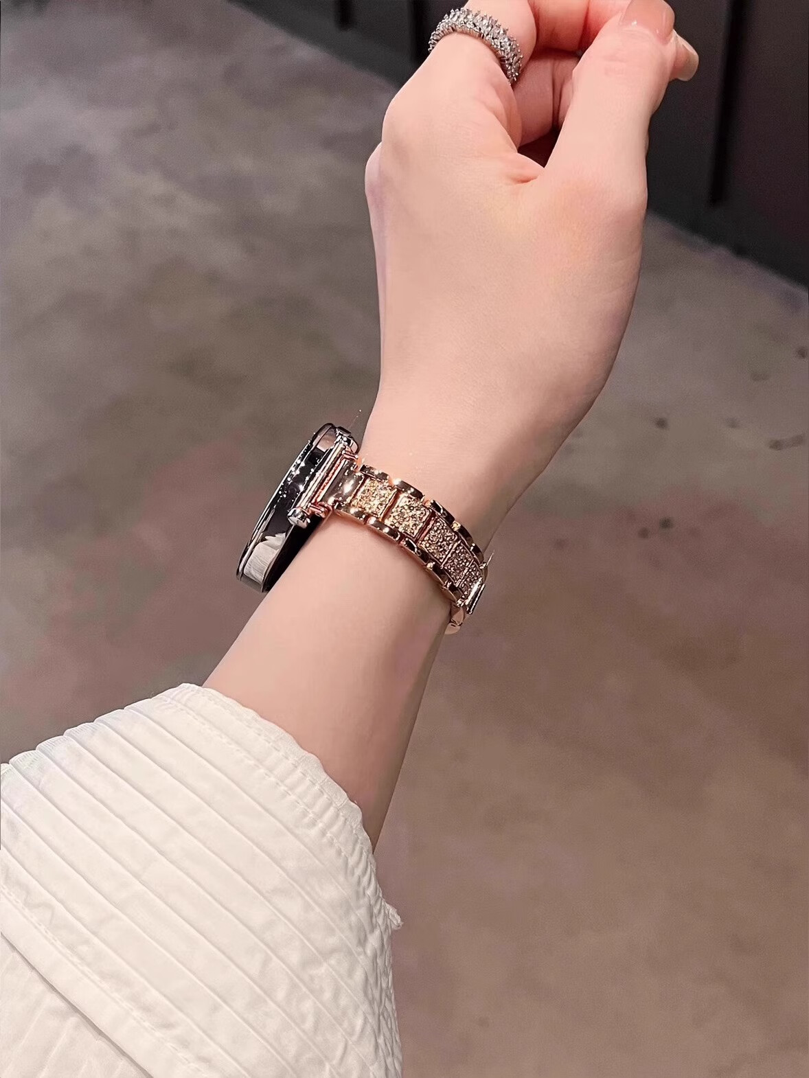 Ремешок CHENSONG для Huawei Watch 5 42mm, GT4/GT5/GT5 Pro, металлический, с полным бриллиантовым дизайном, серебристый