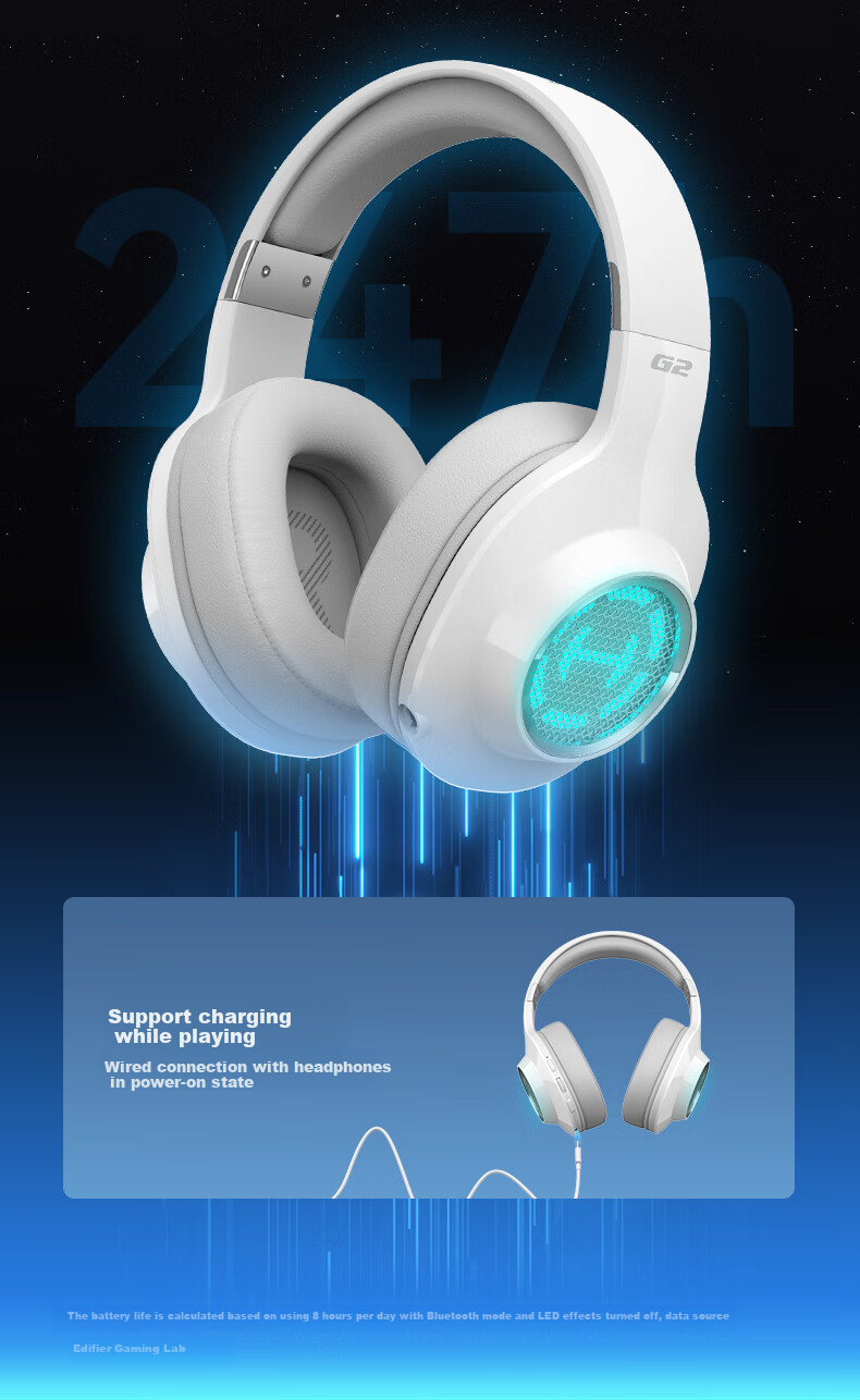 Беспроводные игровые наушники EDIFIER HECATE G2, 2.4G, Bluetooth, белый