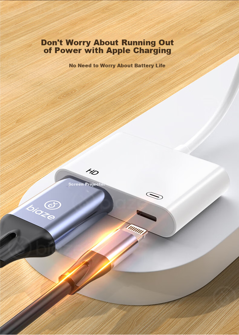 Переходник BIAZE Apple Lightning на HDMI, 0.8 метра, аудио-видео адаптер для iPhone/iPad