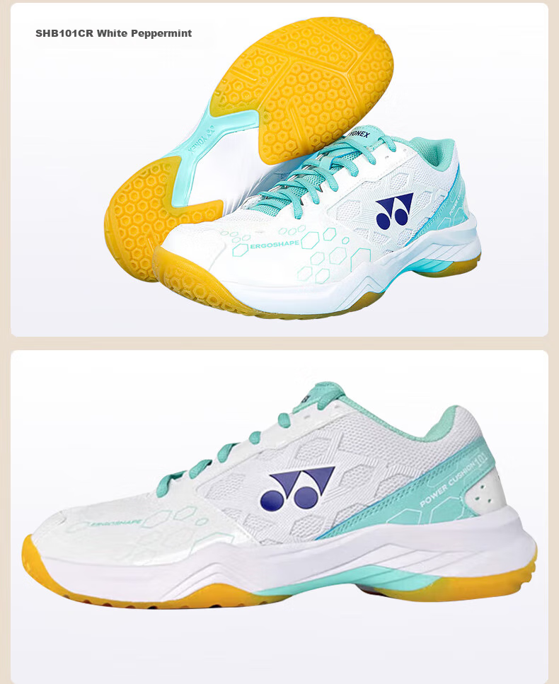 Кроссовки для бадминтона Yonex SHB101CR, унисекс, белые с мятным, размер 39