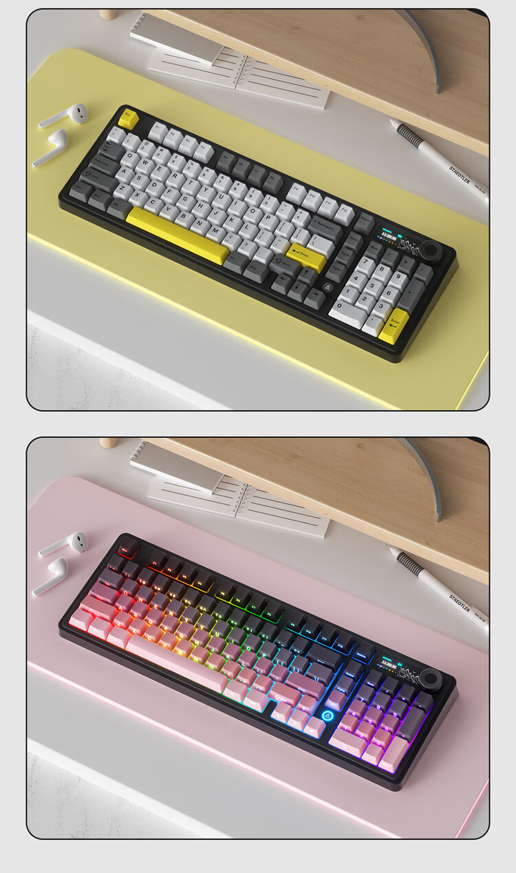Механическая клавиатура AJAZZ AK980, 98 клавиш, Gasket Mount, RGB подсветка, горячая замена, 2U высота, ручка громкости, боковая гравировка, градиентный розовый, TTC Flame Red V2