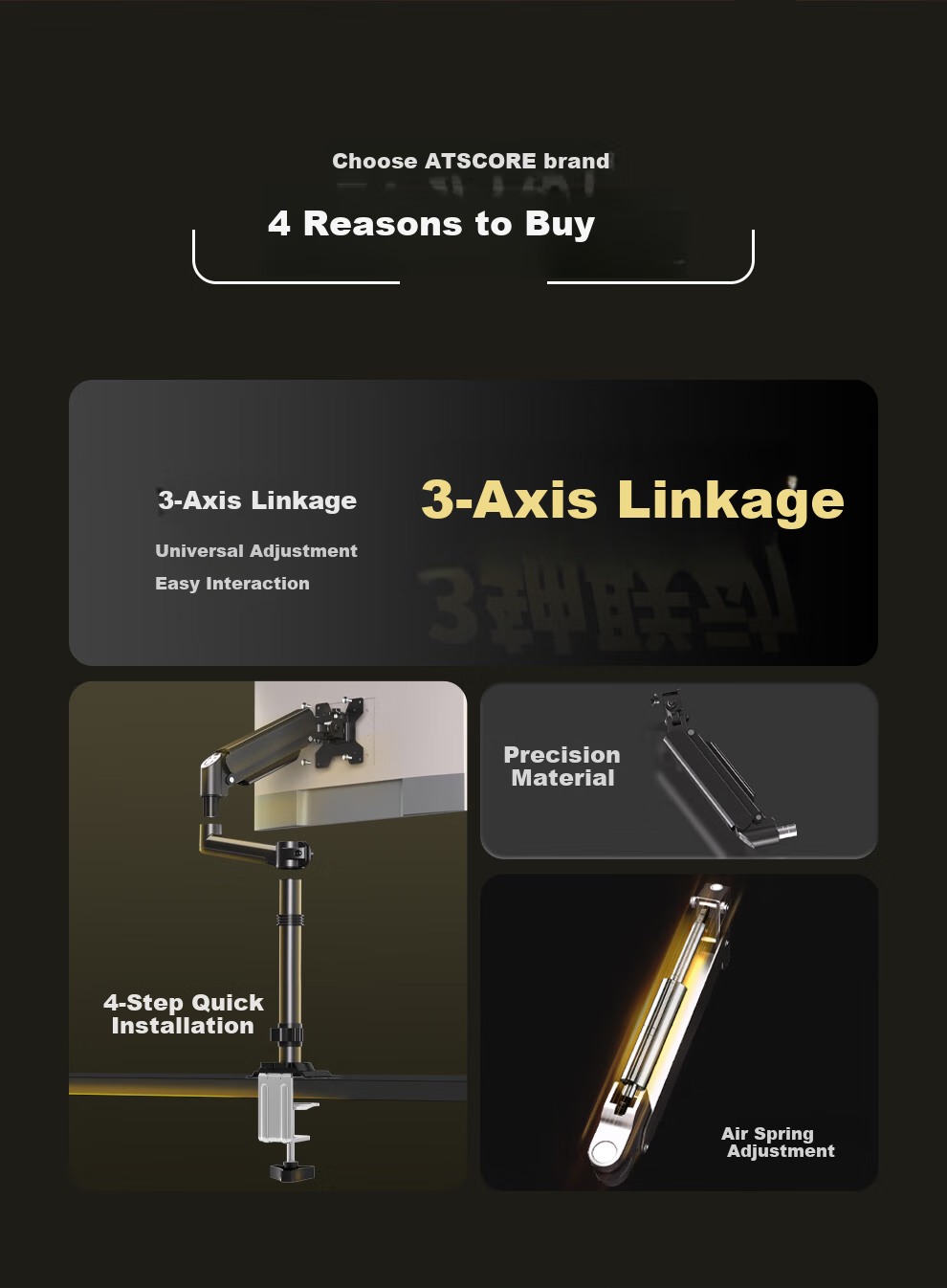 Кронштейн для монитора ATSCORE BL-03N, регулируемый, до 32 дюймов, до 10 кг