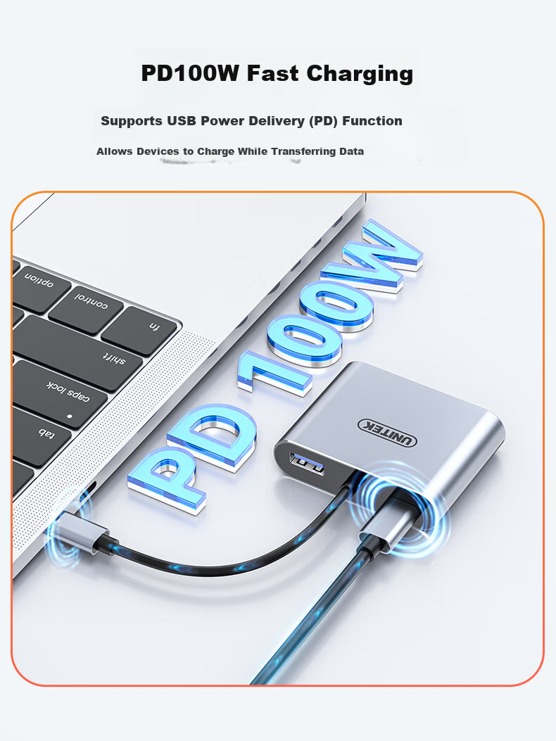 Переходник UNITEK Type-C на HDMI/VGA с PD зарядкой и USB 3.0, для Apple, ноутбуков, смартфонов и планшетов, для подключения к мониторам и проекторам