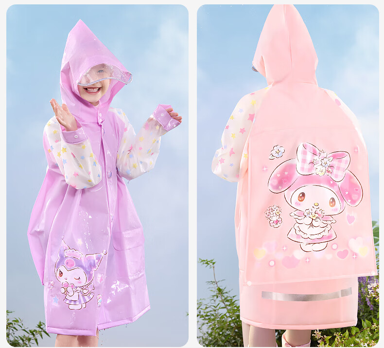 Детский дождевик Hello Kitty для девочек, водонепроницаемый пончо для детского сада и школьников, с местом для рюкзака, Куроми, фиолетовый, размер XXL