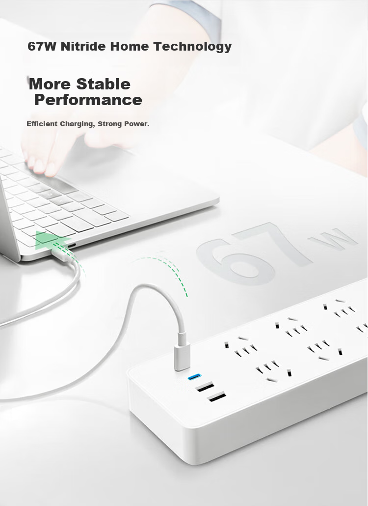 Удлинитель-пилот BULL GNV-U1676 с 6 розетками, 2 портами USB-C и 2 портами USB-A, 67 Вт, 1.8 м, белый