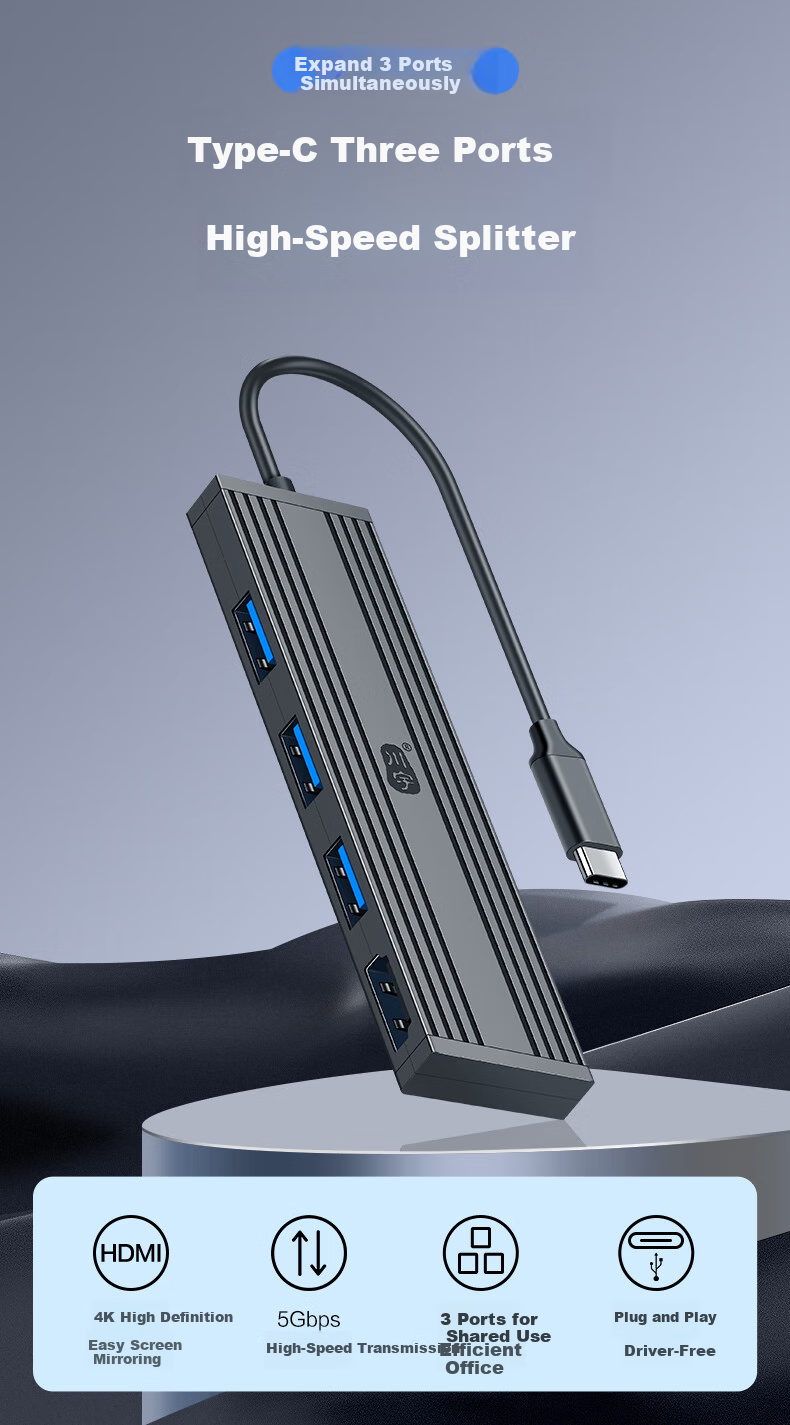Универсальный Type-C хаб-адаптер Chuanyu с USB 3.0 и HDMI, совместим с MacBook, Huawei, iPad