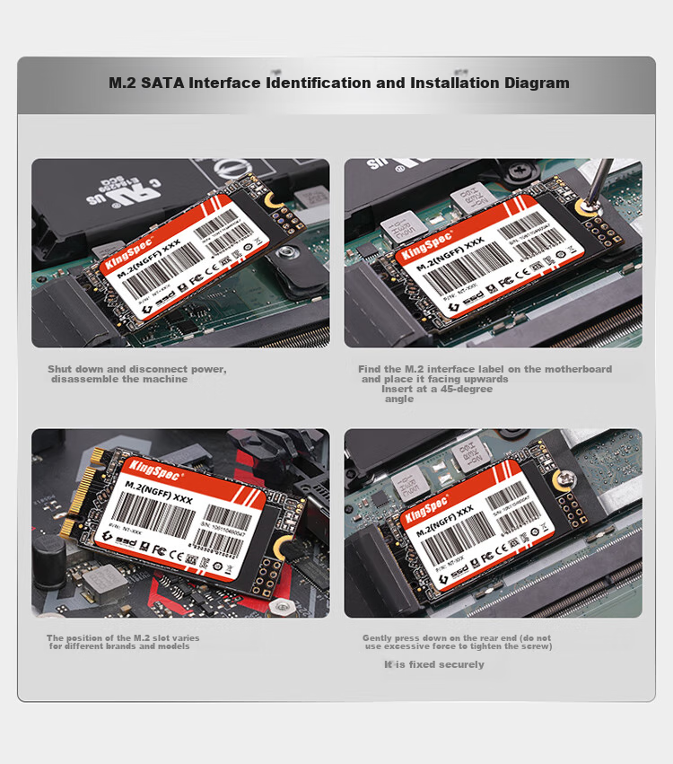 KingSpec 1TB SSD M.2 SATA NGFF 2242, скорость чтения 550 МБ/с, совместим с настольными ПК и ноутбуками