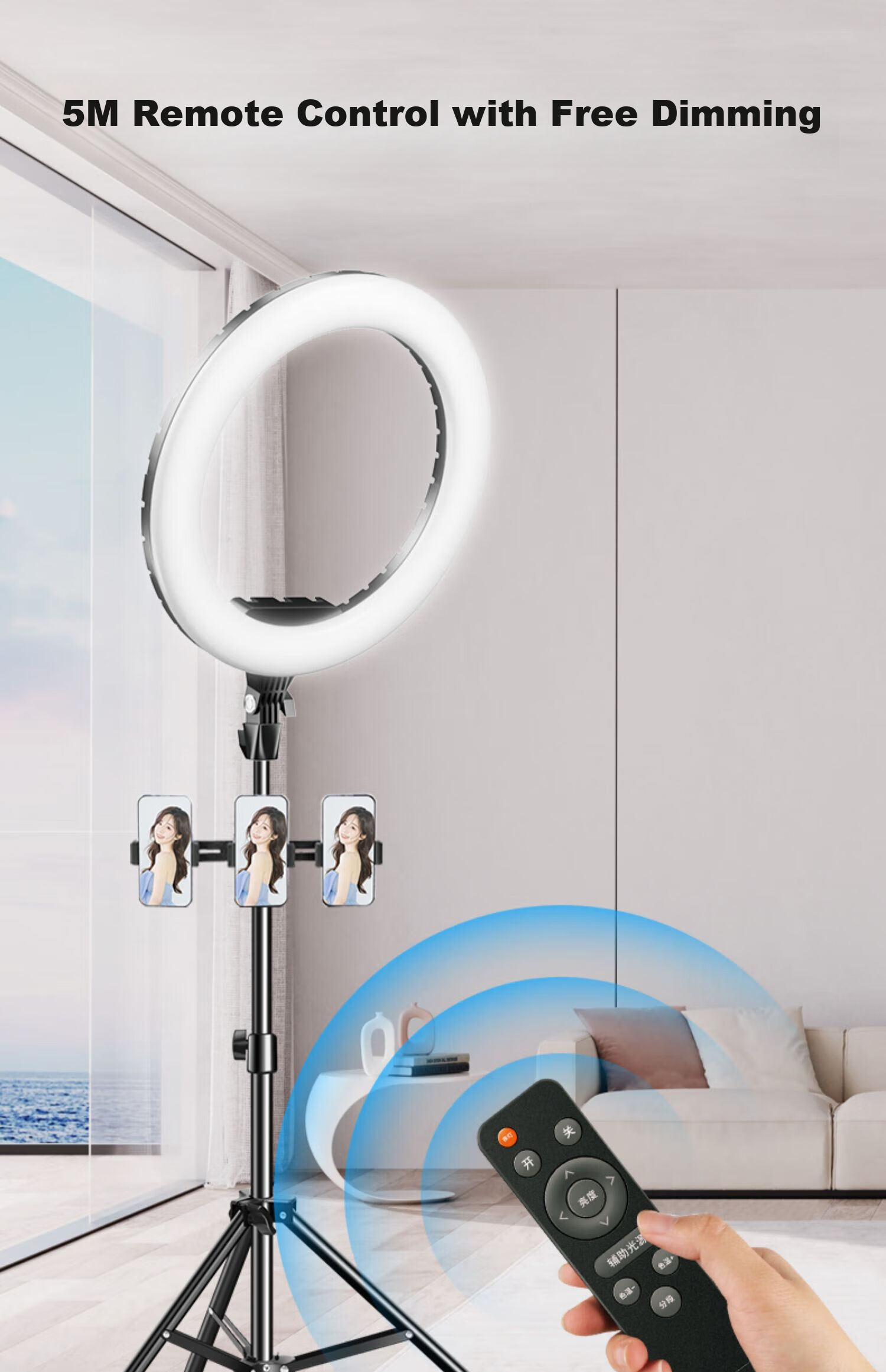 LED кольцевая лампа Jimantu 18 дюймов для стримов и макияжа, с регулируемой яркостью и цветовой температурой, в комплекте со штативом 2.1 м