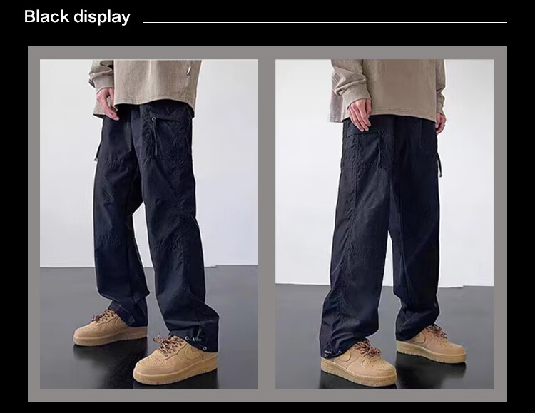 Мужские брюки Homlean American Retro Cargo, трендовые прямые широкие повседневные брюки, осень, черные, размер 2XL