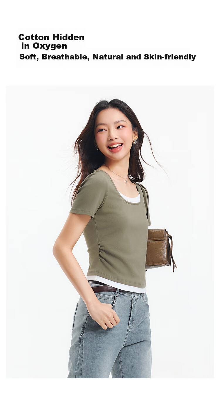 Женская футболка Semir с коротким рукавом, укороченная, универсальная, летняя, 2025, с U-образным вырезом, арт. 109325100015
