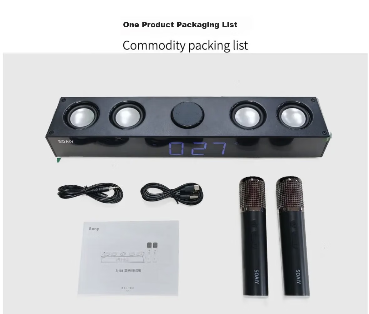 Портативная колонка Soaiy SH18 Bluetooth, караоке, с двумя микрофонами, белая